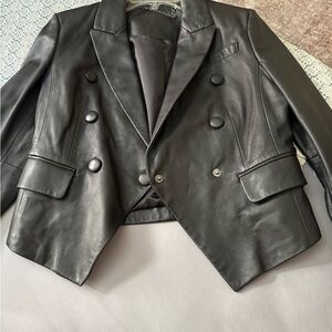 Women's Black Double-Breasted Leather Jacket